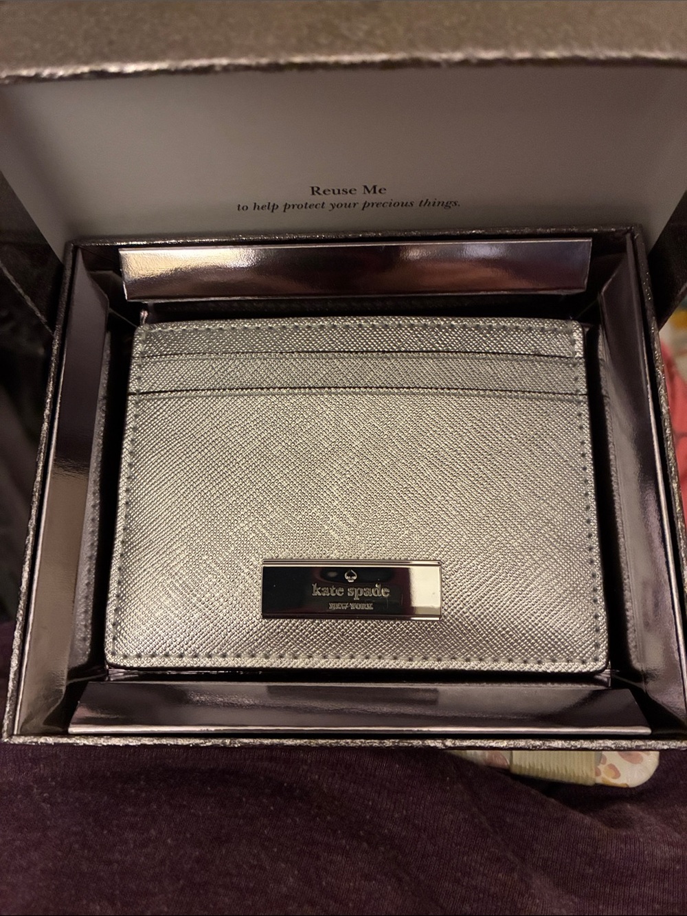 Kate Spade Silver Saffiano Card Holder-NIB